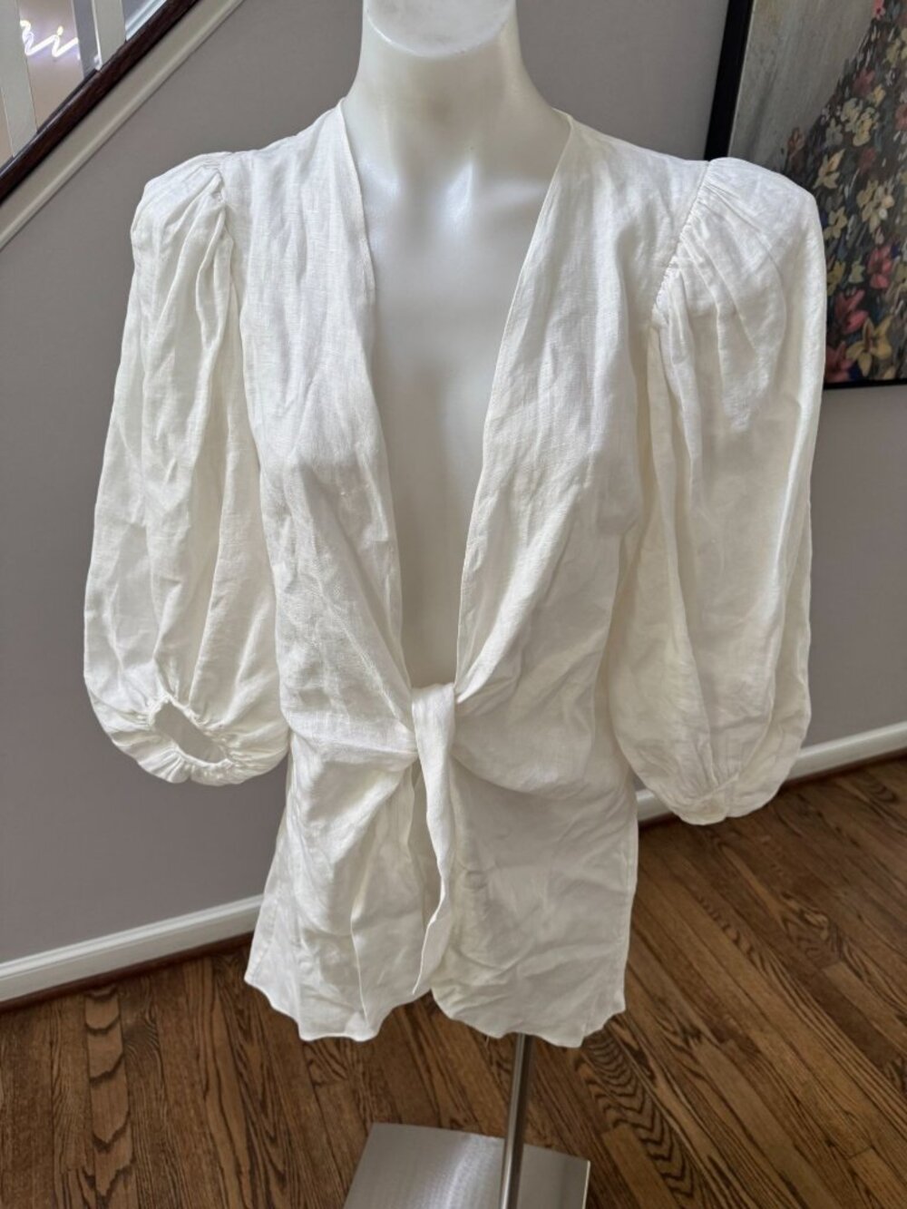 Adriana Degreas Puff-sleeve linen-blend blouse dress cover up white small